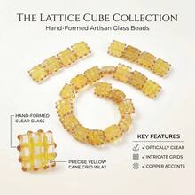 3 piezas de cuentas de vidrio cuadradas con patrón de cuadrícula naranja, cuentas decorativas de vidrio hechas a mano, adecuadas para hacer pulseras, collares y joyería DIY - Naranja - Ver 3