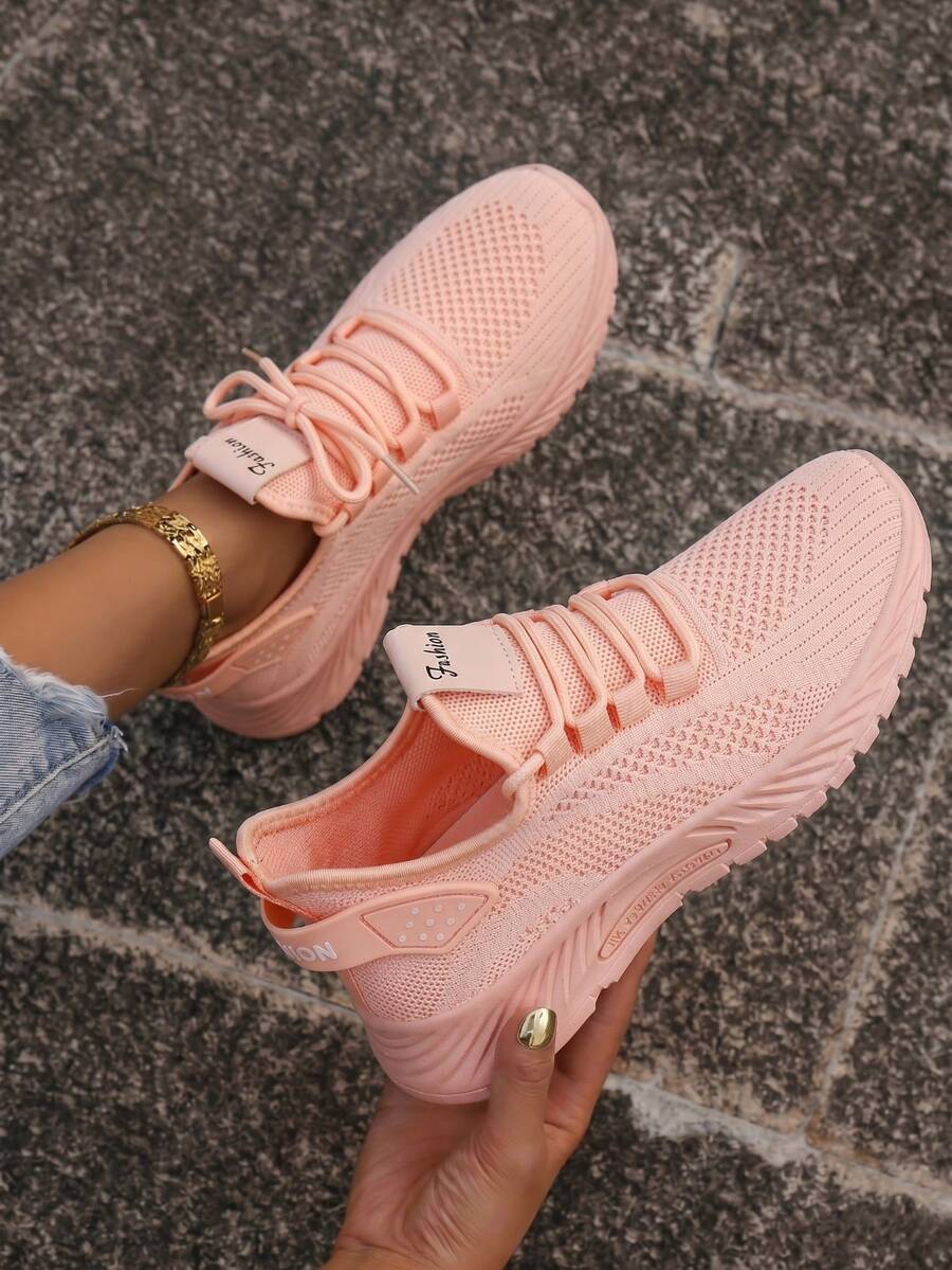 2025 New Style Women's Casual Sports Shoes Solid Color Lace-Up Slip-On Wear-Resistant Eva Insole Women's Tennis Shoes Indoor Exercise Outdoor Hiking Autumn And Winter Women's Shoes - Màu Hồng baby - Xem 1