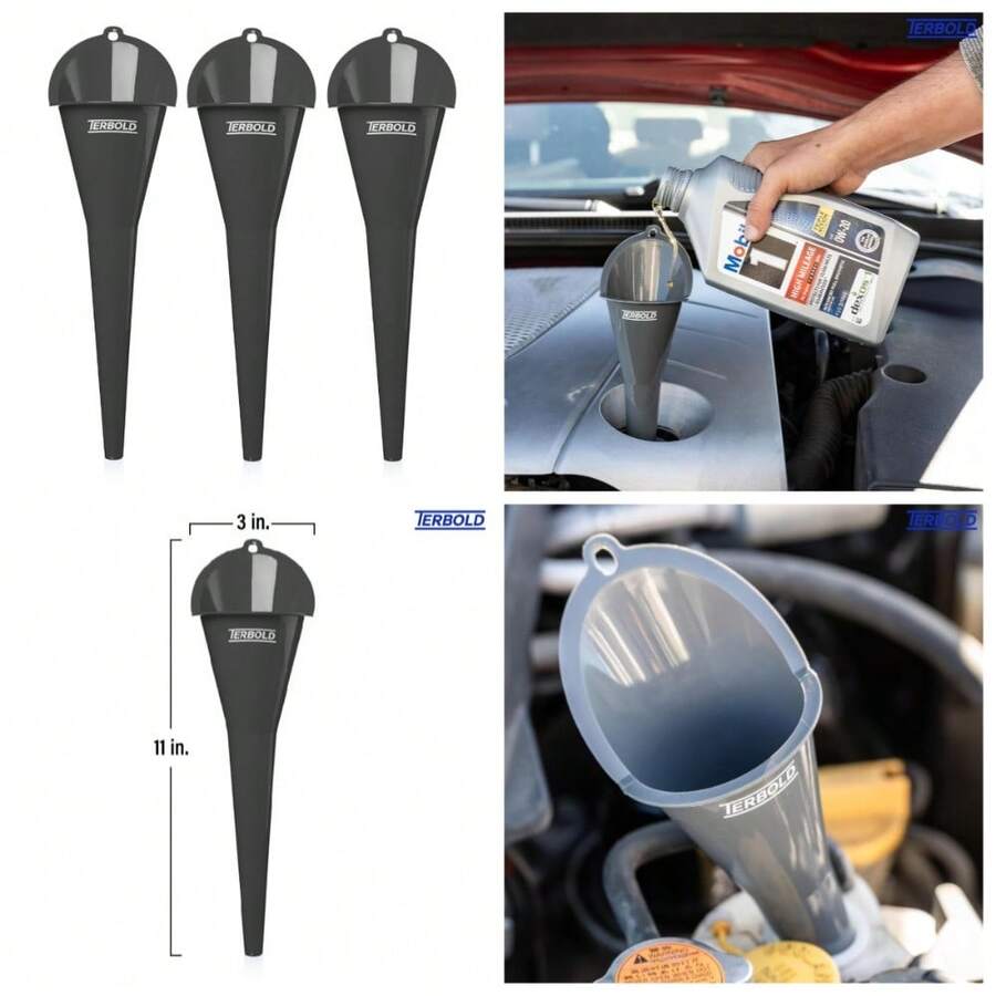Oil Funnel 3-Pack | 11" Long Nesting Plastic Funnels For Automotive Use, Oil Change, Gas, Car Transmission, Kitchen Use, Filling Small Bottles (Grey) - 1 - View 1