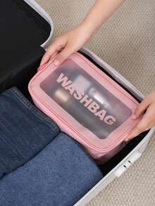 3/1pc Transparent Toiletry Bag Set, Waterproof Transparent Makeup Bag With Handle, Thickened PVC Material Wear-Resistant And Splash-Proof, Waterproof Material, With Frosted Transparent Window, Essential Beach Bag And Toiletry Bag For Vacation - Pink - View 8