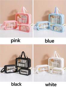3/1pc Transparent Toiletry Bag Set, Waterproof Transparent Makeup Bag With Handle, Thickened PVC Material Wear-Resistant And Splash-Proof, Waterproof Material, With Frosted Transparent Window, Essential Beach Bag And Toiletry Bag For Vacation - Pink - View 10