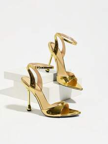 Jin Bei Qi Giày sandal cao gót nữ, phù hợp cho mọi mùa, hộp đêm, tiệc tùng, hoạt động ngoài trời, thời trang dành cho người nổi tiếng, tiệc cao cấp, mũi nhọn, dự tiệc, kỳ nghỉ, phong cách sang trọng, da PU gợi cảm, gót bất đối xứng, quai ngang mắt cá chân, khóa cài, chất liệu cao cấp, quai ngang mắt cá chân gợi cảm, thanh lịch, sang trọng, màu vàng đồng, sandal thanh lịch, giày cao gót thời trang thường ngày. - Vàng - Xem 7