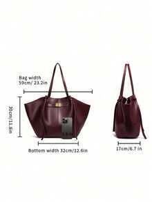 Dedoo Fashionable Large Capacity Trapezoid Design Lock Closure Women's Shoulder Bag, Luxury PU Leather Handbag, High-Quality Underarm Bag - Red - View 3
