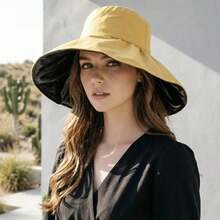 1 pieza Sombrero de cubo de ala ancha plegable para mujer, con forro negro, adecuado para playa, viaje, senderismo, gorra de verano ligera - Multicolor - Ver 3