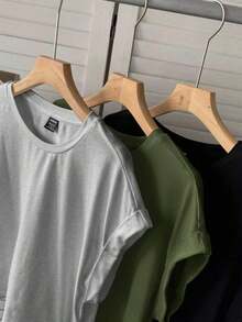 LUNE Set de 3 camisetas básicas de manga corta de unicolor, tops casuales, tops básicos para salir, tops de aeropuerto para mujer, tops de streetwear, tops de verano para mujer, 3 piezas, tops cortos, tops para mujer, camisetas para mujer, tops para salir para mujer, tops de festival para mujer, tops de color amarillo mantequilla para salir para mujer, tops de unicolor, tops sencillos, casuales - Verde militar - Ver 4