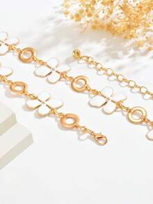 1pc Vintage Personalized Fashion Metal Hollow Four-Leaf Clover Pendant Waist Chain, Minimalist Versatile Sexy Floral Splice Waist Decoration Suitable For Women Daily, Holiday, Party Wear - Gold - View 4