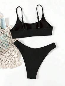 Conjunto de traje de baño para mujer, minimalista y elegante en magenta + multicolor, traje de baño casual y versátil para resort de playa - Negro - Ver 3