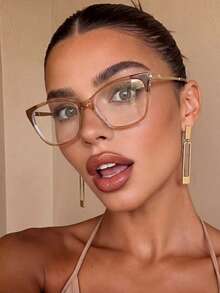 1 pieza Gafas de mujer con montura de TR90 en color marrón con diseño de ojo de gato, estilo vintage casual para ir y venir, bisagras de resorte de alta calidad, gafas de metal ligeras y versátiles de moda unisex para el lugar de trabajo, cómodas, adecuadas para miopía, lectura, computadora, juegos, trabajo, vuelta al colegio - Café integral - Ver 8