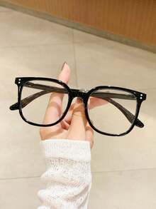 1pc Women's Leopard Print Bohemian Style TR Material Square Oversized Transparent Glasses, Suitable For All Seasons - Clear - View 2
