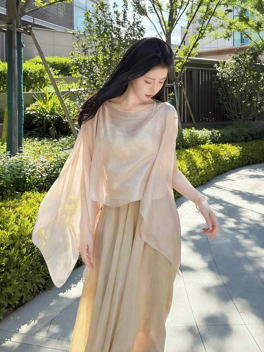 1pc Solid Color Sun Protection Shawl For Women, Versatile Fashion Loose Pearl Button Shawl, Scarf, Pullover Sun Protection Clothing, Suitable For Spring/Summer Evening Events, Weddings, Stage, Travel And Beach Cover-Up Accessories For Women, Travel And Daily Use