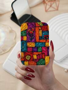 1pc Y2K Graffiti Series Compact Makeup Mirror, Foldable, Ultra-Thin, Portable, Durable PU Leather, Suitable For Travel, Gatherings, Work, School, Suitable For All Ages - Multicolor - View 6