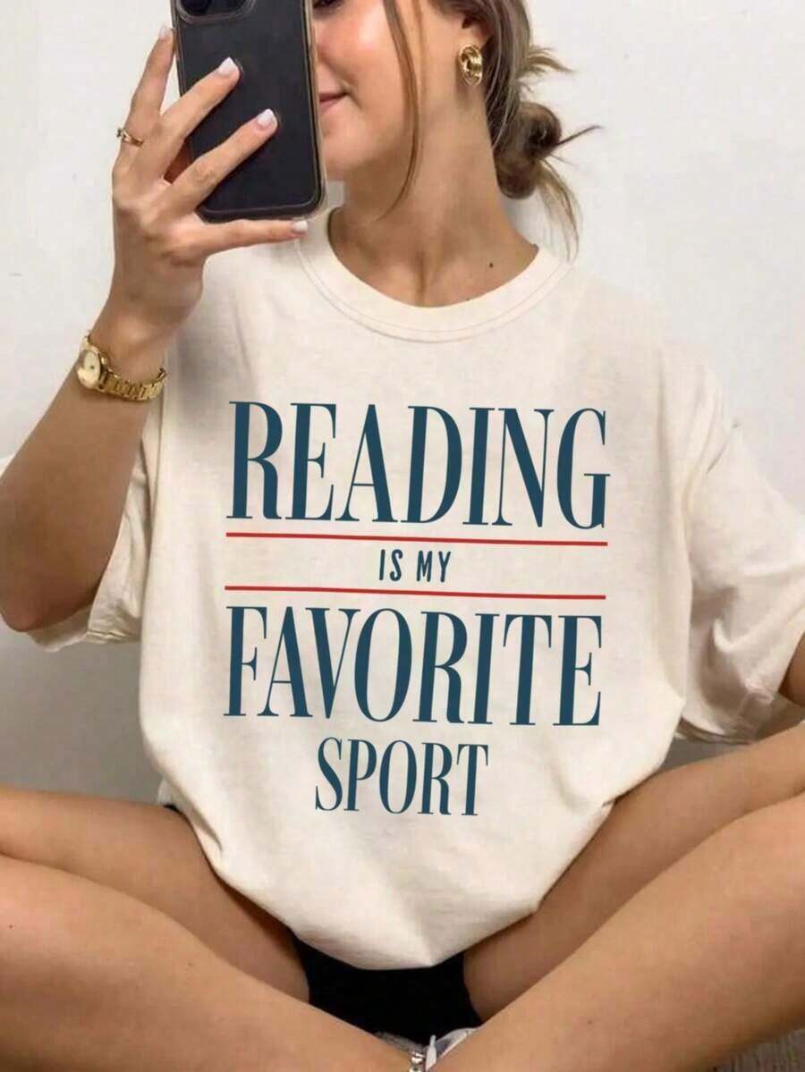 Camiseta vintage "La lectura es mi deporte favorito", camiseta para amantes de los libros, regalo para lectores, regalo para profesores de inglés, camiseta para ratones de biblioteca, camiseta para bibliotecarios, amantes de los libros, tops de otoño, tops de invierno casuales de verano - Caqui - Ver 1