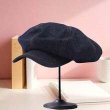 1pc Women's Berets Hats - Fashionable Retro Solid Color, Newsboy Caps Daily Life & Vacation. - 藏蓝色 - 查看 2