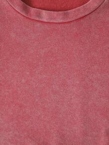 大码女式纯棉圆领酸洗T恤，简约日常风，饰有艺术绘画图案，红色 - 紅色 - 查看 6