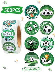 1 捲/500 張足球主題貼紙，圓形「Goal!」運動貼紙，綠色足球貼紙捲，足球主題派對裝飾信封禮品袋封口貼紙，獎勵貼紙，信封標籤，封口貼紙，禮品包裝裝飾貼紙，圓形派對禮品裝飾，嬰兒洗禮裝飾，性別揭曉派對裝飾，1 歲生日派對裝飾用品，兒童派對小禮品，教室獎勵，兒童運動派對，學校活動，學校用品，返校 - 足球 - 查看 13