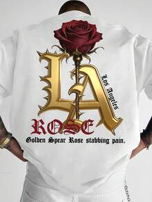 Camiseta unisex para hombre, estilo personalizado con estampado de cita sobre rosas. - Blanco - Ver 8