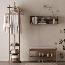 Perchero Para Ropa, 40 * 40 * 171CM Perchero Giratorio Independiente de Madera, Perchero Resistente con Estante de Almacenamiento y 3 Barras Transversales para Entrada, Oficina, Dormitorio, Nogal - Bastante - Ver 6