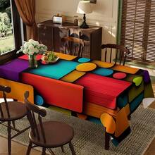 1pc, Home Decor, Abstract Pattern Printed Tablecloth, Rectangular, Machine Woven, Suitable For Home Kitchen Dining Room, Party Dinner, Picnic Camping, Date, Wedding, Theme Party Decoration, Indoor And Outdoor Use - Multicolor - View 12