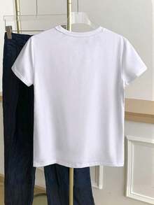 Envío gratis, entrega local enéxico, entrega en 4 días. Camiseta casual de mujer con estampado gráfico y cuello redondo para uso diario. - Blanco 2 - Ver 3