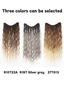 Extensiones de cabello sintético de fibra natural ondulada de 24 pulgadas con clip en forma de V, degradado dorado - Multicolor - Ver 3