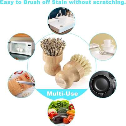 Natural Bristle Wooden Dish Brush - Ergonomic Kitchen Scrubber