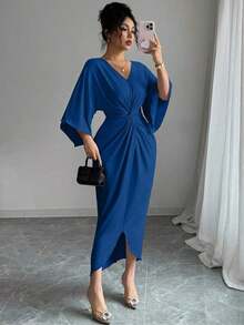 Women Midi Dresses - Navy Blue - View 5