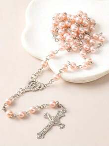 1pc Heart Necklace, White Cross Beads Long Y-Shape Necklace, Suitable For Daily Wear, Gatherings, Parties, Valentine's Day Gift For Girlfriend, Mother's Day Gift For Mom - 白色 - 查看 4