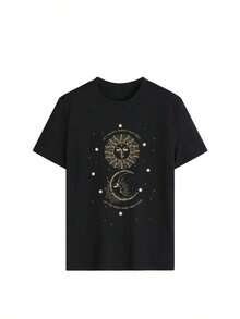 1 Pc Women's Short-Sleeved T-Shirt, Round Neck, 100% Cotton, Loose Fit, Casual And Versatile Style With Modern Print. 180g 100% Cotton - 6 - 查看 3