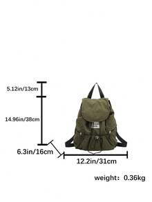 Large Capacity Fashionable Plaid Multi-Pocket Nylon Casual Backpack, Waterproof Lightweight Foldable Drawstring Patch Letter Travel Bag, Summer - Green - View 4