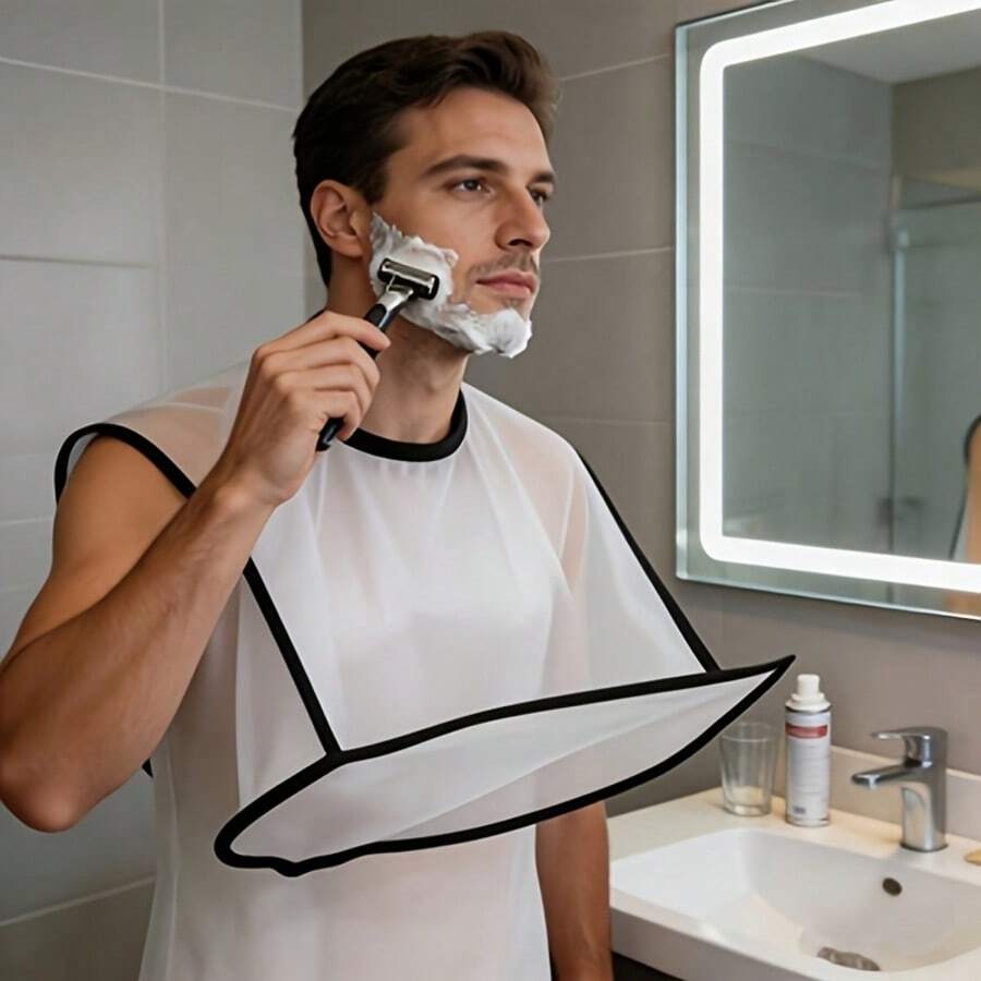 1 chiếc yếm cạo râu màu trắng, dễ vệ sinh, dùng tại nhà, có thể gấp gọn, quà tặng Ngày của Cha. - Tạp dề cạo râu - Xem 1