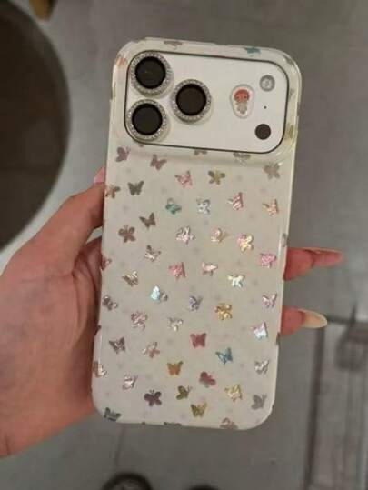 Korean Style Holographic Dopamine Butterfly 17 Pro Max Phone Case, New Cartoon Creative Personalized Protective Cover For Apple 16, 15, 14