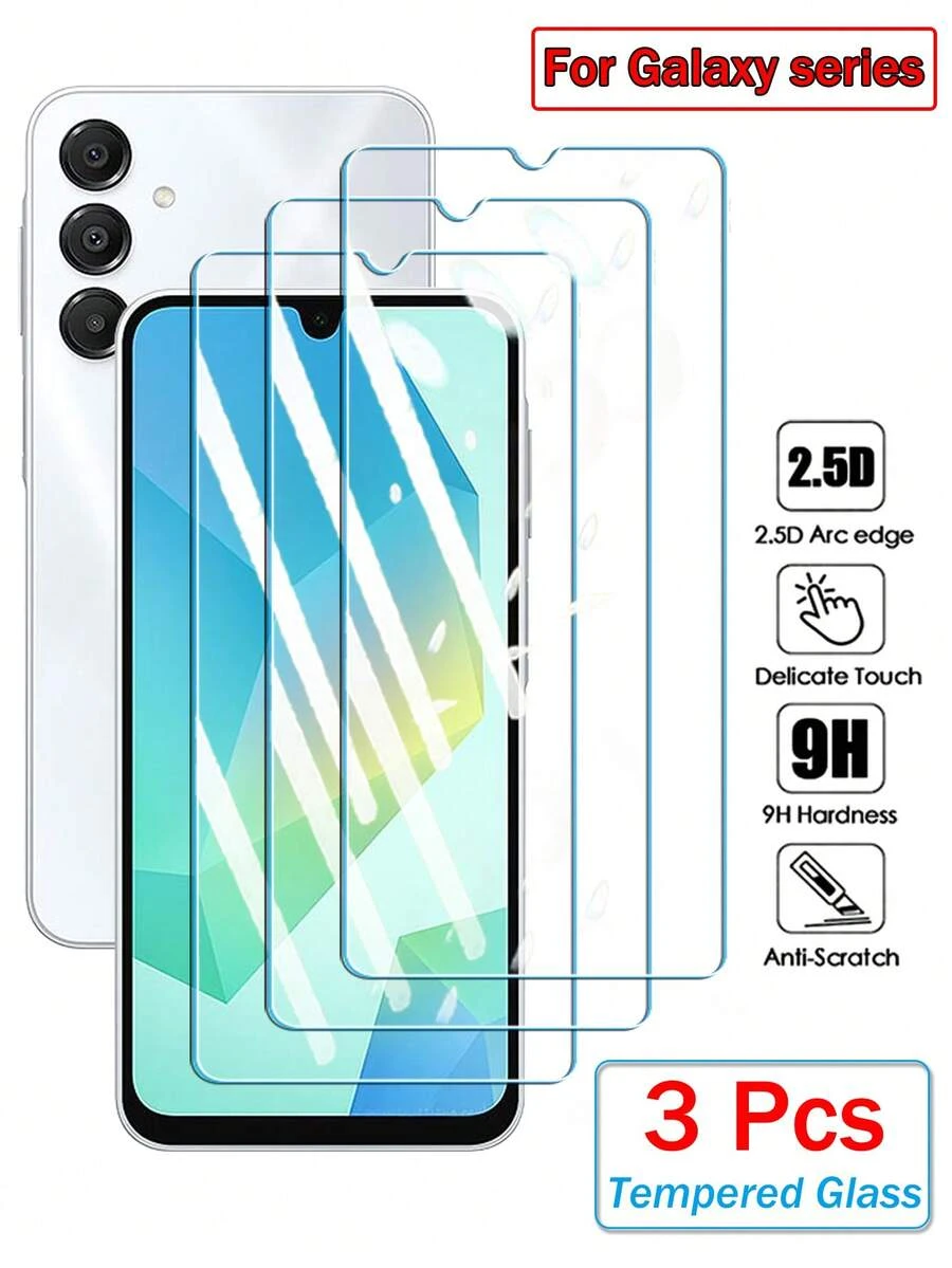 3片装钢化玻璃膜，兼容三星 Galaxy A57 A37 A17 A07 A56 A36 A26 A16 A06 A55 A35 A25 A15 A05 A54 A34 A24 A14 A04 A73 A53 A33 S25 S24 S23 S21 S20 FE 屏幕保护膜，全覆盖，带胶水。