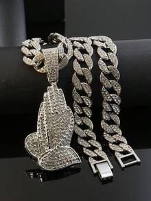 Men Iced Out Praying Hands Pendant Cuban Chain Hip Hop Rapper Style Necklace Streetwear Jewelry For Men Party Stage Gift Daily Wear Accessories - Praying Hand Pendant Necklace - View 20
