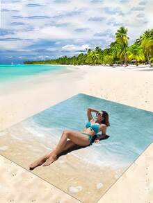 1pc New Waterproof Anti-Sand Digital Printed Beach/Picnic Mat, Fashionable And Fresh Pattern, Suitable For Outdoor Camping And Picnics - A - View 8