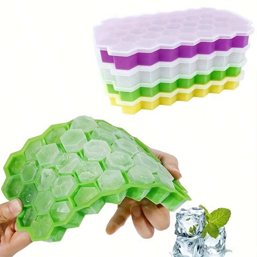 4pcs Refrigerator Ice Cube Trays, Hexagonal Silicone Ice Cube Molds With Lids, Easy Release And Reusable, Large Honeycomb Ice Cube Trays Suitable For Cocktails And Coffee - Multicolor - View 1
