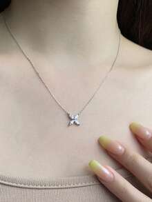 1 chiếc trang sức nữ thanh lịch, mặt dây chuyền hình hoa bốn cánh bằng bạc 925 mạ vàng 18K đính đá Zirconia, trong suốt và lấp lánh, thích hợp để đeo hàng ngày, đi làm, làm quà tặng dự tiệc. - #1 - Xem 6