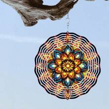 3D Mandala Wind Spinner With American Flag Design - Bird Repellent & Rotating Wind Chime, Battery-Free, Feather-Inspired Outdoor Decor, 1pc (Pendant Not Included), Random Style - A - View 4