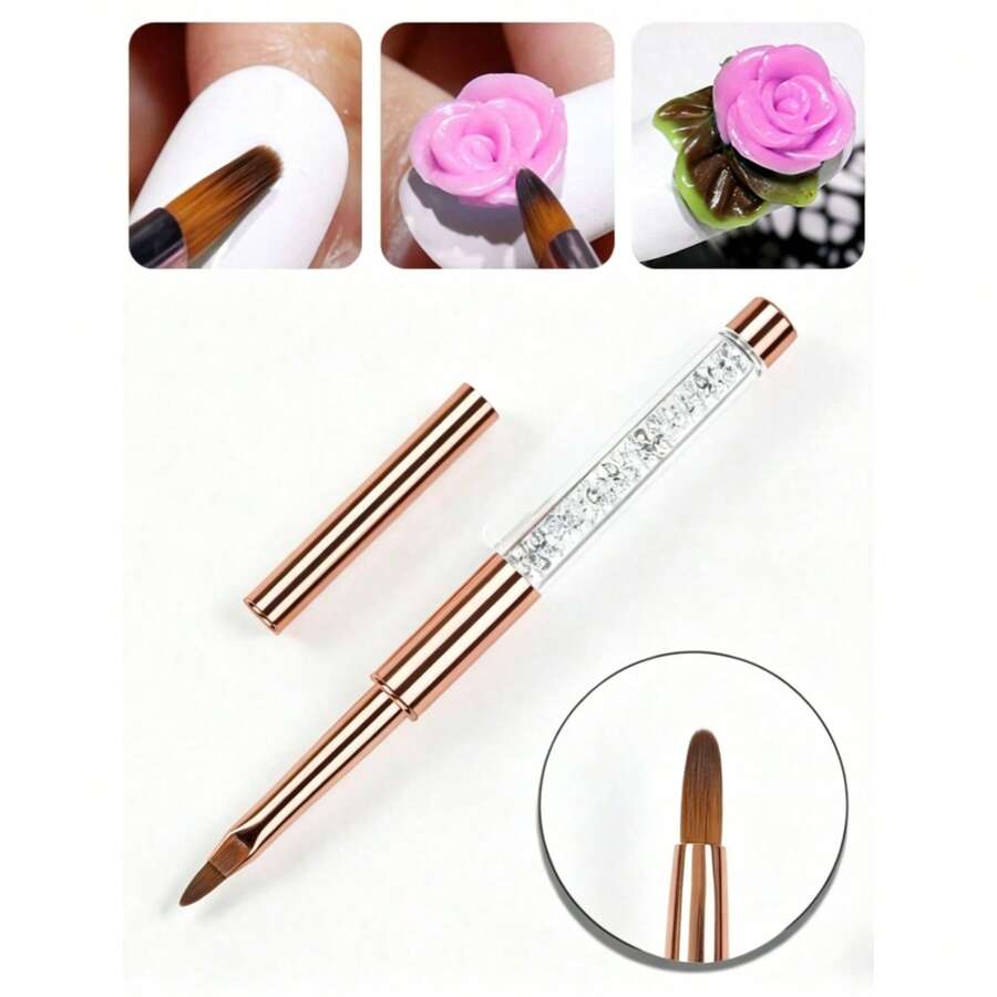 1 pièce Pinceau pour nail art en métal acrylique 3D couleur or rose, tête ronde, stylo de peinture de gel UV. Pinceau pour extension d'ongles avec liquide et poudre. Convient pour les salons de manucure et les passionnés de nail art afin de créer des ongles personnalisés. Stylo de peinture de gel pour ongles, outil DIY, convient aux débutants et aux professionnels. - Doré - Voir 1
