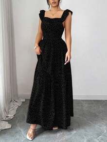 Women's Casual Summer Dress With Polka Dot Print, Bohemian Style, Loose Fit, Mid-Length, For Beach Vacation - 黑色 - 查看 5