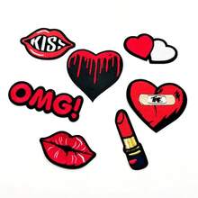 7 buc patch-uri brodate cu desene animate cu dragoste roșie, patch-uri termoadezive, insigne decorative, potrivite pentru îmbrăcăminte și accesorii DIY, patch-uri decorative cu elemente de călătorie, patch-uri termoadezive - C - Vizualizare 1