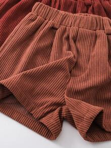 2pcs Girls' Spring/Summer Casual Shorts, Chocolate, Burgundy, Corduroy, Vintage Colors, Elastic Waist - Multicolor - View 5