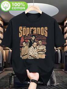 Camiseta Vintage para Hombre de la Serie de TV  - Estampado Icónico Oficial de Tony Soprano y su Equipo (Paulie, Christopher, Salvatore), Camiseta de Algodón 100% de Alta Calidad para Uso Casual y Eventos Temáticos, Ropa de Fan Lavable a Máquina - Negro - Ver 7