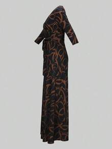 2026 Vestido azul ligero de mujer con cuello en V y cintura ceñida, elegante para primavera/verano - Café integral - Ver 3