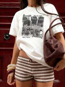 Mexican Basic Vintage Women's Simple Summer T-Shirt With Slogan Print, Loose Fit, Crew Neck, And Short Sleeves. Perfect For Everyday Wear And Vacations. Women's T-Shirt. BlackFashion - New Release - 白色 - 查看 10