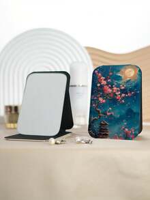 1pc Floral Countryside Oil Painting Style Compact Folding Makeup Mirror, Lightweight Durable PU Leather, Suitable For Travel, Gatherings, Work, School, All Ages - Multicolor - View 8