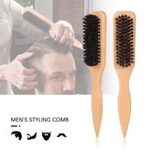 1pc Professional Salon Pig Bristle Hair Brush, Suitable For Oily Hairstyles - Nylon Material Beard Brush For Men - Plastic Long Handle Haircut Brush - Multicolor - View 11