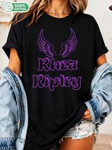 Rhea Ripley Purple Wings Grafisk T-shirt, WWWE Pro Wrestler Unisex Bomulls-T-shirt, Streetwear-topp för Wrestling-fans - Svart - Visa 1