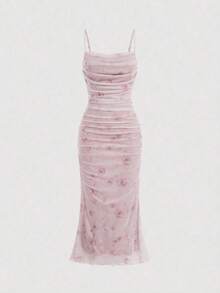 Vestido de cola de pez con estampado floral elegante para mujer, verano - Rosa Pálido - Ver 1