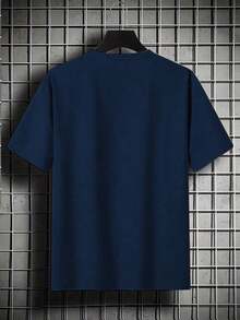 Men's 100% Cotton Crew Neck T-Shirt, Casual Short Sleeve T-Shirt With "LOS ANGELES U.S.A." Letter Print, Slim Fit In Black, Breathable Fabric For Everyday Use, American Vintage Style. - 藍色 - 查看 3