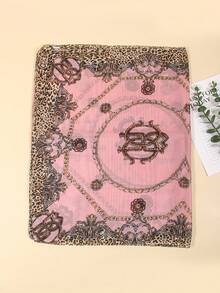 1 pieza Bufanda ligera de gasa con estampado, protección solar y chal decorativo, accesorio, vacaciones - Rosa - Ver 3